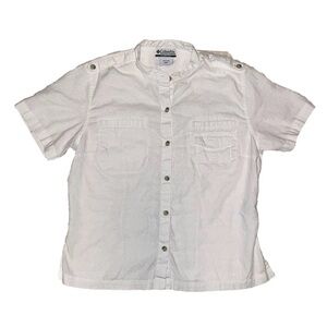 Columbia Women’s White Linen Blend Button Down Shirt Top Sz L